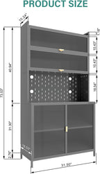 73'' Tall Kitchen Pantry Cabinet, 2 Level Flip Door with Pegboard Metal,Anti-Tip Design Hutch for Kitchen,Dining Room, (Gray)