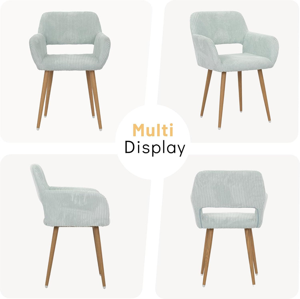 KCC Small Modern Dining Room Arm Chairs for Kitchen 1 PC,Blue | Mid-Century Upholstered Corduroy Fabric Side Seat Club Guest with Metal Tube Legs