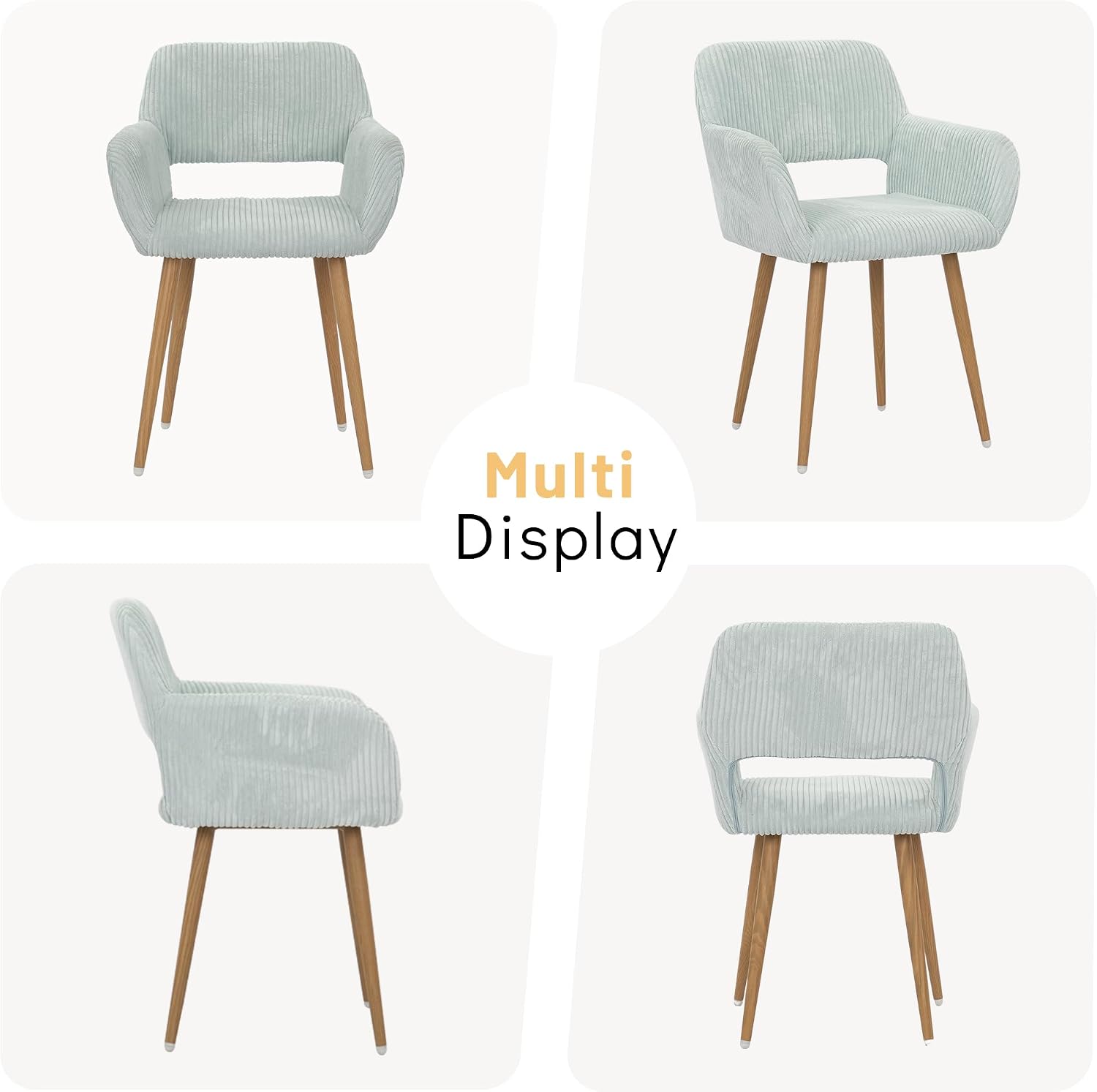 KCC Small Modern Dining Room Arm Chairs for Kitchen 1 PC,Blue | Mid-Century Upholstered Corduroy Fabric Side Seat Club Guest with Metal Tube Legs
