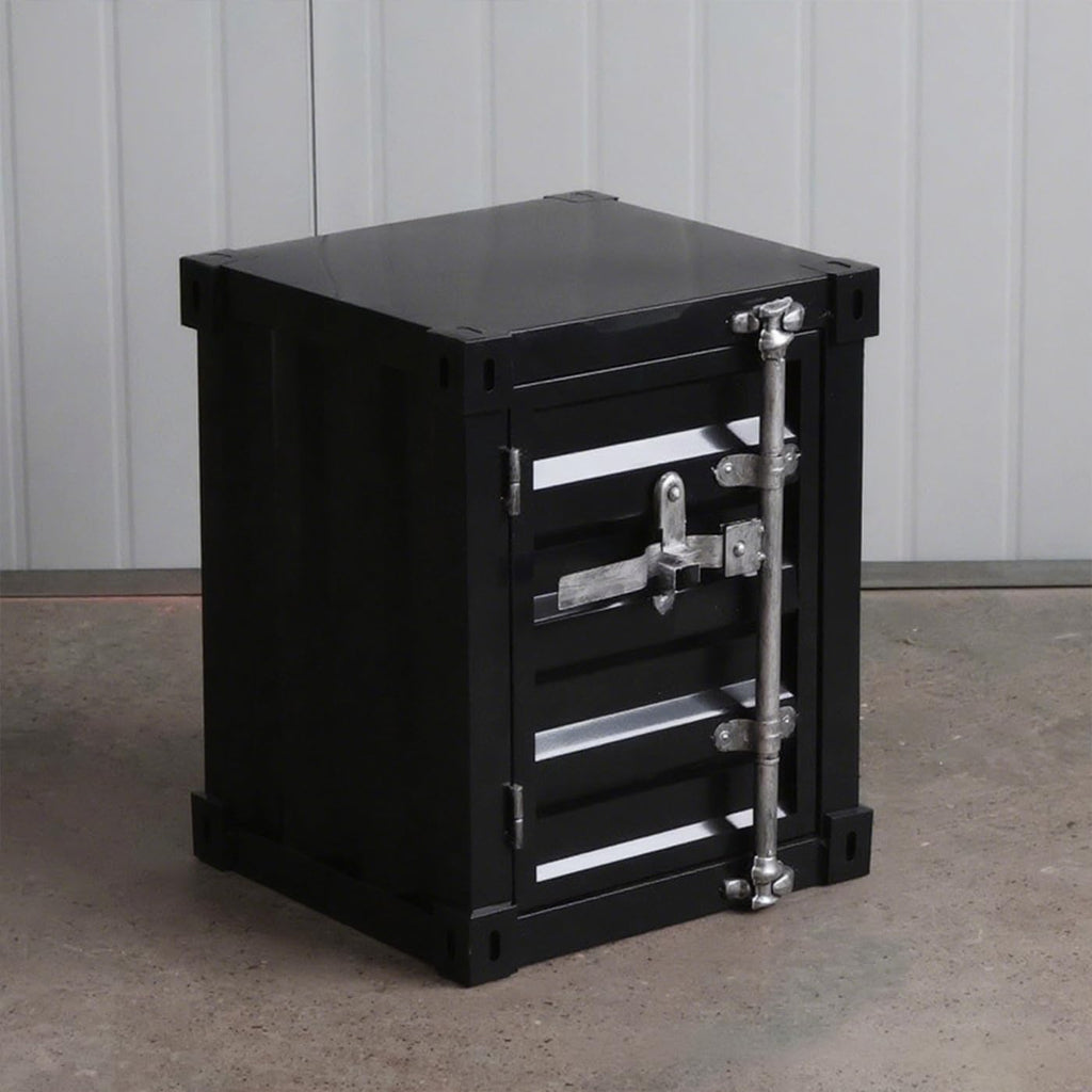 Gdrasuya10 Industrial Style End Table Bedside Table Side Table, Black Maritime Container Style Nightstand Table Storage Cabinet Multifunctional Iron Cabinet Organizer for Bedroom
