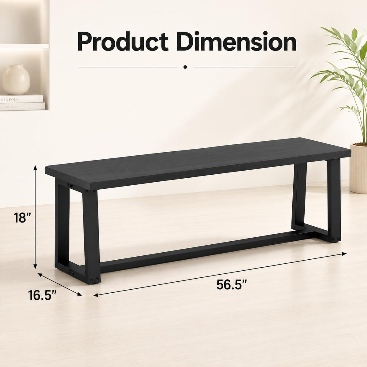 NAFORT Dining Bench, Solid Wood Entryway Bench, Heavy-Duty Outdoor Bench, Modern Dining Table Bench, Bedroom Bench, Living Room Bench, Waterproof Surface, Easy Assembly, Black