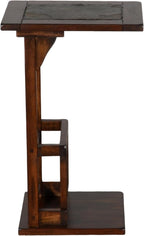 Benzara Odel Side Table with Magazine Rack- 13 Inch Top- Brown Mahogany Wood