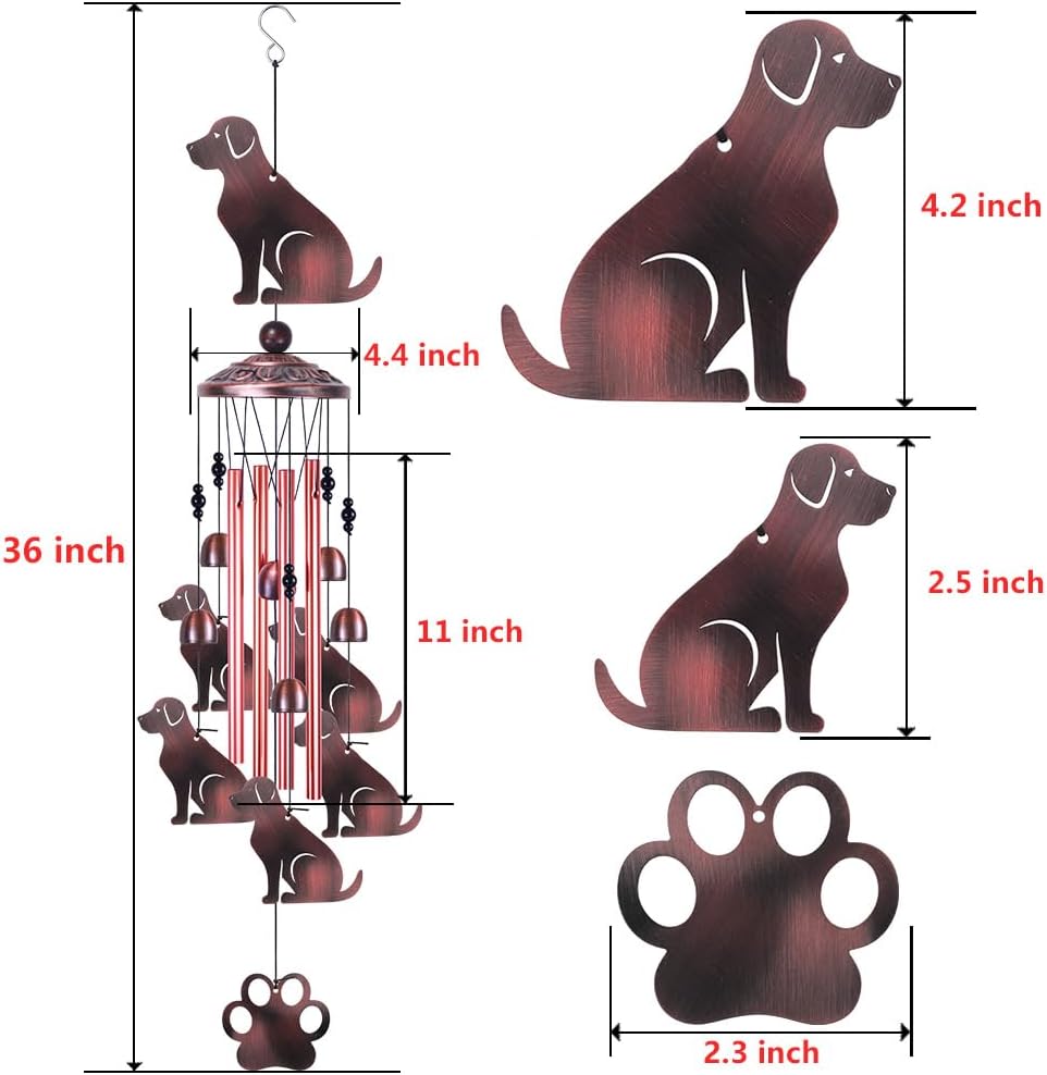 36 Inch Dogs Wind Chimes Outdoor/Indoor Decor - Metal Dog Musical Wind Bells, Mobile Romantic Dog Wind Catcher, Outdoor Dogs Wind Chimes Gifts for Mom, Home, Balcony, Trees, Festival Garden Decoration