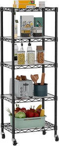 Small 5 Tier Shelves Storage Wire Shelving Unit Metal Shelf Adjustable Organizers Storage Shelving with Wheels for Bathroom Laundry Room Kitchen Pantry12”D x 18”W x 57.2”H Black