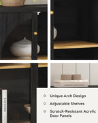 Arched Sideboard Buffet Cabinet with 4 Doors, Modern Accent Storage Cabinet with Adjustable Shelves, Boho Console Table Bar Cabinet Storage Credenza for Living Room, Black/Oak