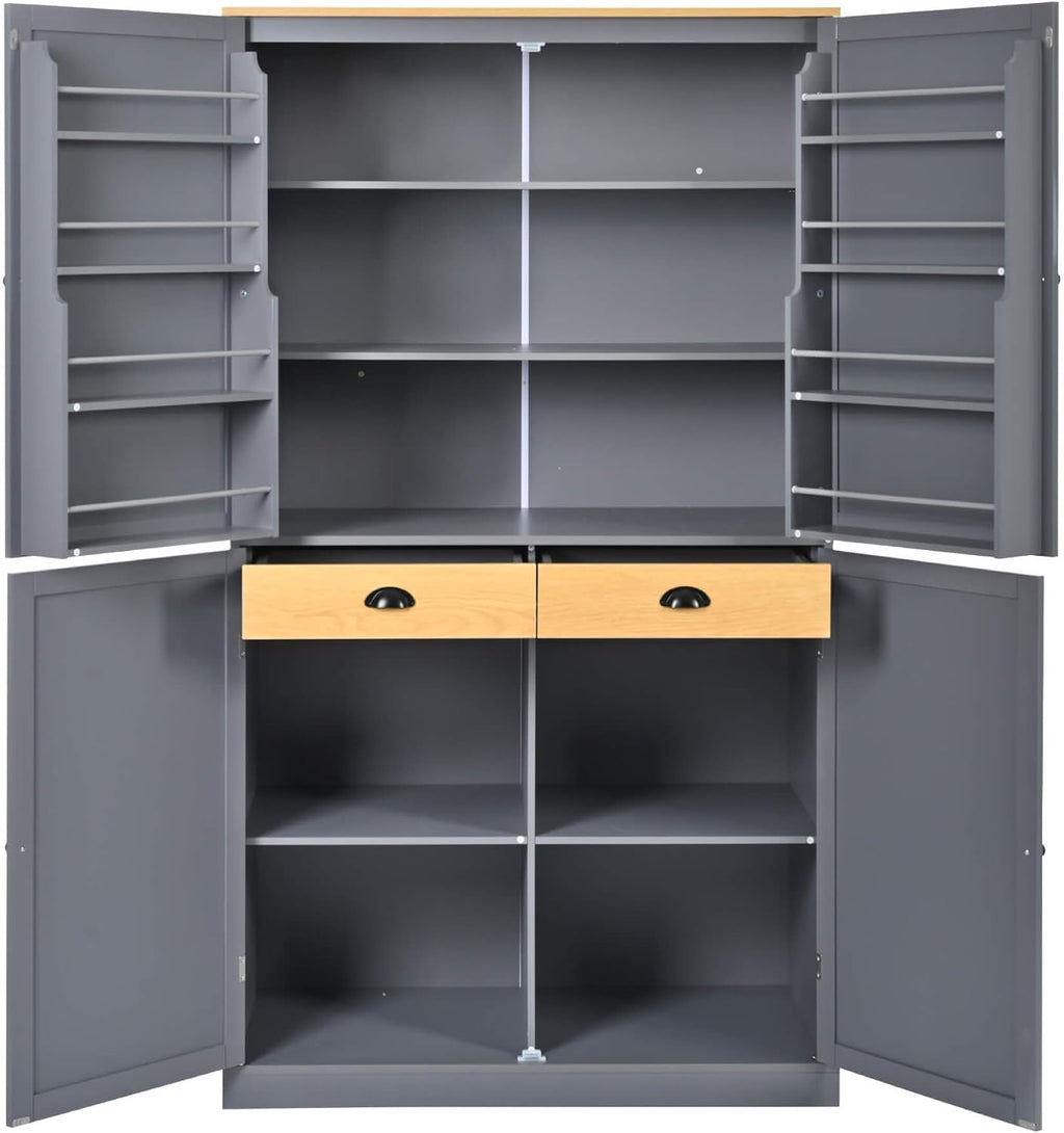 Litex 40.2" Wide Kitchen Pantry Cabinet, 71.3" Tall Freestanding Storage Cabinet with 2 Drawers, Adjustable Shelves & 8 Door Shelves, Large Farmhouse Kitchen Cupboard for Kitchen Dining Room (Gray)