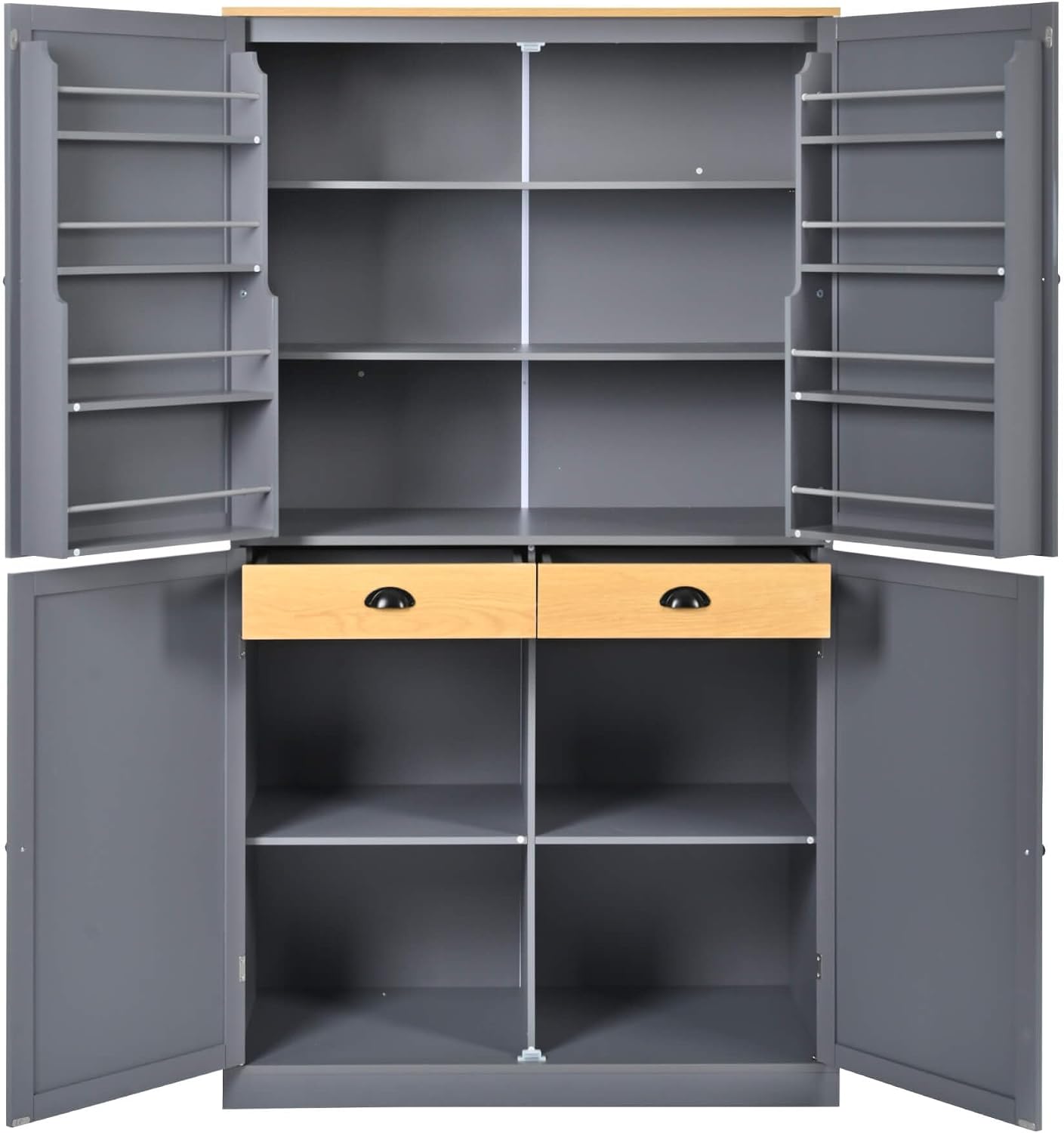 Litex 40.2" Wide Kitchen Pantry Cabinet, 71.3" Tall Freestanding Storage Cabinet with 2 Drawers, Adjustable Shelves & 8 Door Shelves, Large Farmhouse Kitchen Cupboard for Kitchen Dining Room (Gray)