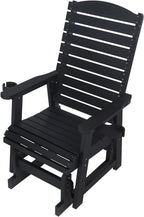 Poly Lumber Patio Glider for One Person, with Cup Holders, High Backrest and Deep Contoured Seat, HIPS Material, All-Weather Resistant, Heavy Duty 700 Pounds (Black)