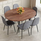 FURNITO Round Dining Table Set for 6, 42"-54" Extendable Dining Room Table with 6 Linen Fabric Chairs, Mid Century Modern Dining Set for Small Space (Walnut Table + 6 Dark Grey Chairs)