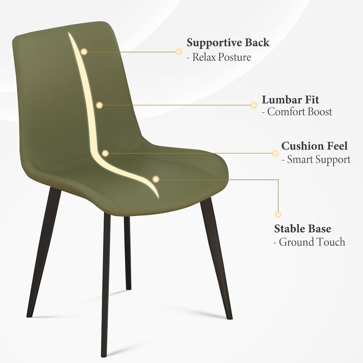 Modern Dining Chairs Set of 4, PU Leather Upholstered Dinner Chairs with Sturdy Metal Legs and Comfort Backrest, Armless Accent Side Chairs for Home Kitchen, Living Room (Green)