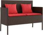 Brown Poly Rattan Patio Storage Bench with Cushions, Outdoor Seating with Waterproof Bag and Gas Spring Lid
