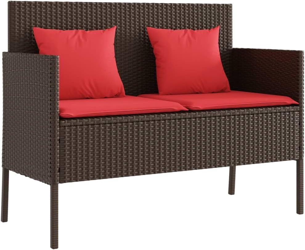 Brown Poly Rattan Patio Storage Bench with Cushions, Outdoor Seating with Waterproof Bag and Gas Spring Lid