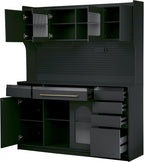Large Pantry Cabinet with Hutch and Adjustable Shelves, Freestanding Coffee Bar Storage Cabinet with Drawers, Pegboard and Power Outlet for Kitchen, Dining Room (Black)