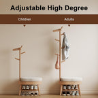 AQIMUELE Entryway Shoe Rack with Coat Rack, Wooden Shoe Bench with Upholstered Cushion, 3-in-1, 2-Tier Shoe Storage and Cute Animal Hooks for Entryway, Hallway, Closet (Natural 24.4")