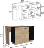 Kitchen Island with Double Doors and Three Shelves in Black | Includes two external shelves and three interior shelves for storage