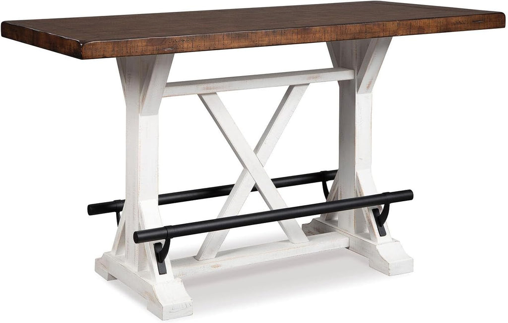 Signature Design by Ashley Valebeck Counter Height Dining Table, Rustic Farmhouse Design, Black Metal Footrest, Seats Up to 4, Great for Small Spaces, White