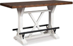 Signature Design by Ashley Valebeck Counter Height Dining Table, Rustic Farmhouse Design, Black Metal Footrest, Seats Up to 4, Great for Small Spaces, White