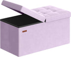 SONGMICS Foldable Storage Ottoman with Flipping Lid, 30 Inch Velvet Bench | Coffee Table, Folding Storage Bench for Bedroom, Entryway Shoe Bench, Hibiscus Purple, ISLAND Collection ULSF048PE01