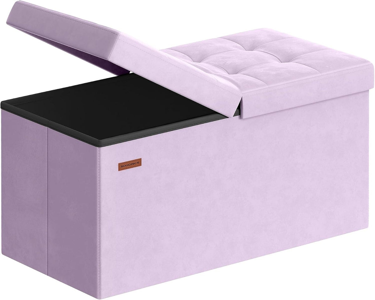 SONGMICS Foldable Storage Ottoman with Flipping Lid, 30 Inch Velvet Bench | Coffee Table, Folding Storage Bench for Bedroom, Entryway Shoe Bench, Hibiscus Purple, ISLAND Collection ULSF048PE01