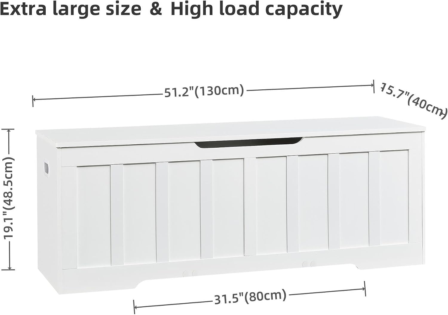 VANKILEY 51.2" Storage Chest Extra Large,Wooden Storage Bench,White | Chest with 2 Safety Hinges, 51.2*15.7*19.1inches, Wooden Trunk for Bedroom, Livingroom,Entryway,Easy Assembly.