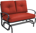 Crownland Outdoor Patio Glider Chair for 2-Person, Red | Wrought Iron Frame with Textilene Seat, Cushioned Loveseat, Smooth Gliding Bench for Porch, Garden, Backyard