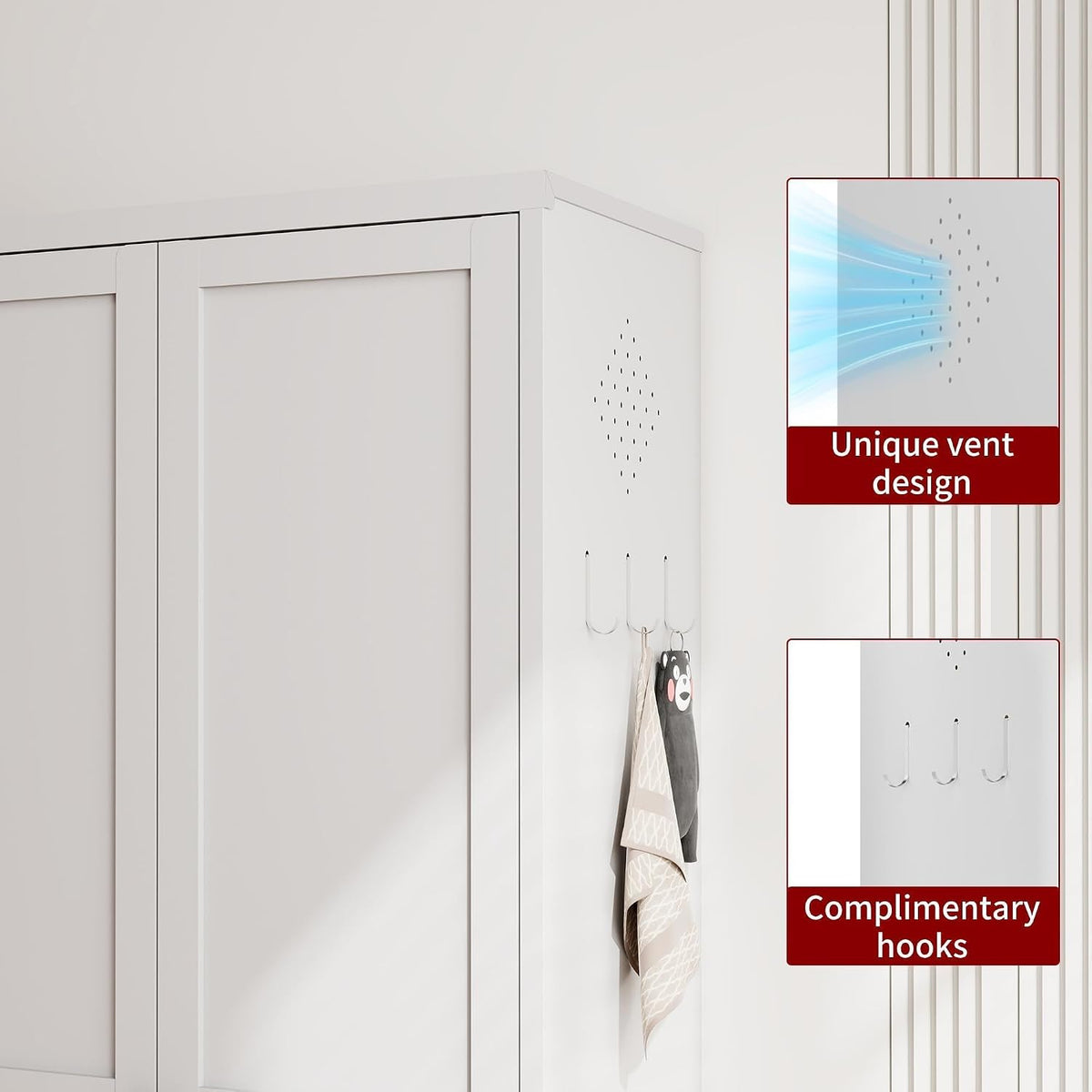 AQY Kitchen Pantry Cabinet,61" White Pantry Storage Cabinet with 4 Tier Adjustable Shelves and 2 Doors,Freestanding Cupboard,Metal Pantry Cabinets with Handle for Living Room Kitchen Assembly Required