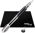 Grilling Accessories by Magnum Grill - 3 Piece BBQ Tools Set with 18" Grill Tongs for Cooking, BBQ Grill Mat and Extra Strong Magnetic Hook for Hanging on Barbeque - Heavy Duty Metal Tongs Grill Set
