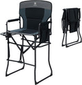 EVER ADVANCED Portable 30.7" Seat Height Tall Folding Camping Chair Directors Chair High Foldable Bar Stool with Side Table for Makeup Artist, Sports Event, Craft Show, Supports 350LBS