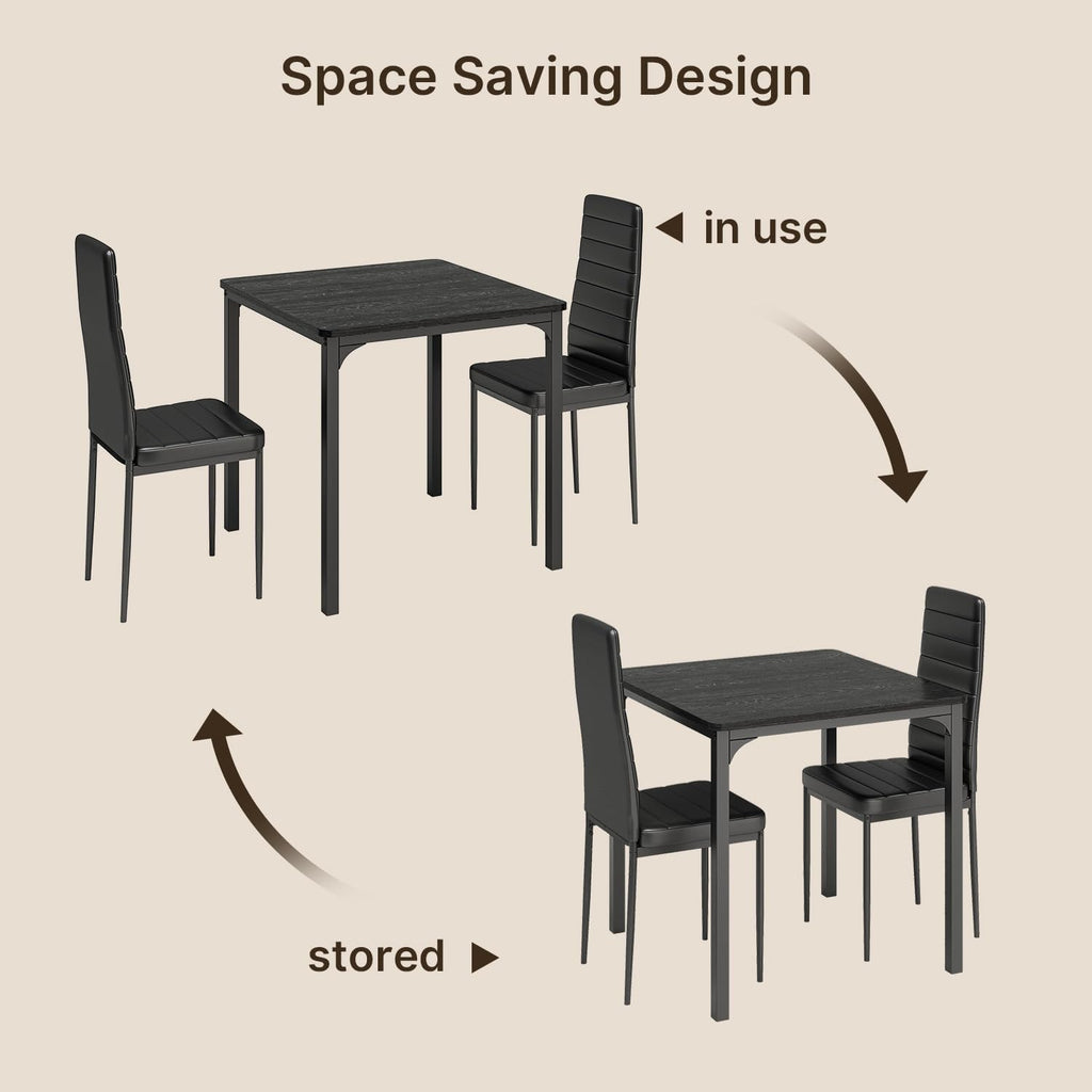 Gizoon Kitchen Table for 2, Table and Chairs Set of 2, 3 Piece Dinner Table Set with 2 Upholstered PU Leather Chairs for Dining Room, Living Room, Apartment, Small Space, Black