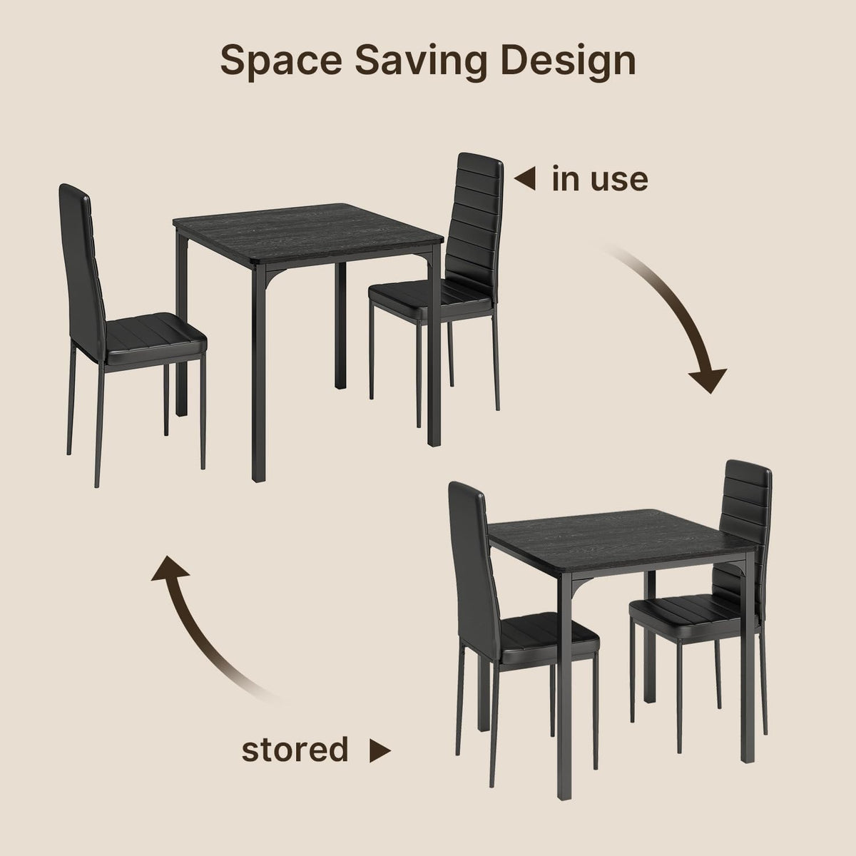 Gizoon Kitchen Table for 2, Table and Chairs Set of 2, 3 Piece Dinner Table Set with 2 Upholstered PU Leather Chairs for Dining Room, Living Room, Apartment, Small Space, Black
