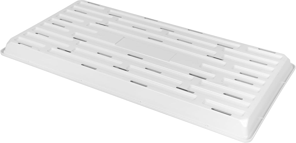 SUNPACK 10" x 20" Heavy Duty Shallow Plastic Seed Starting Tray, White, 1" (Pack of 10) - Lined with Drainage Holes for Excess Water and Aeration, Ideal for Greenhouses or Indoor Gardening