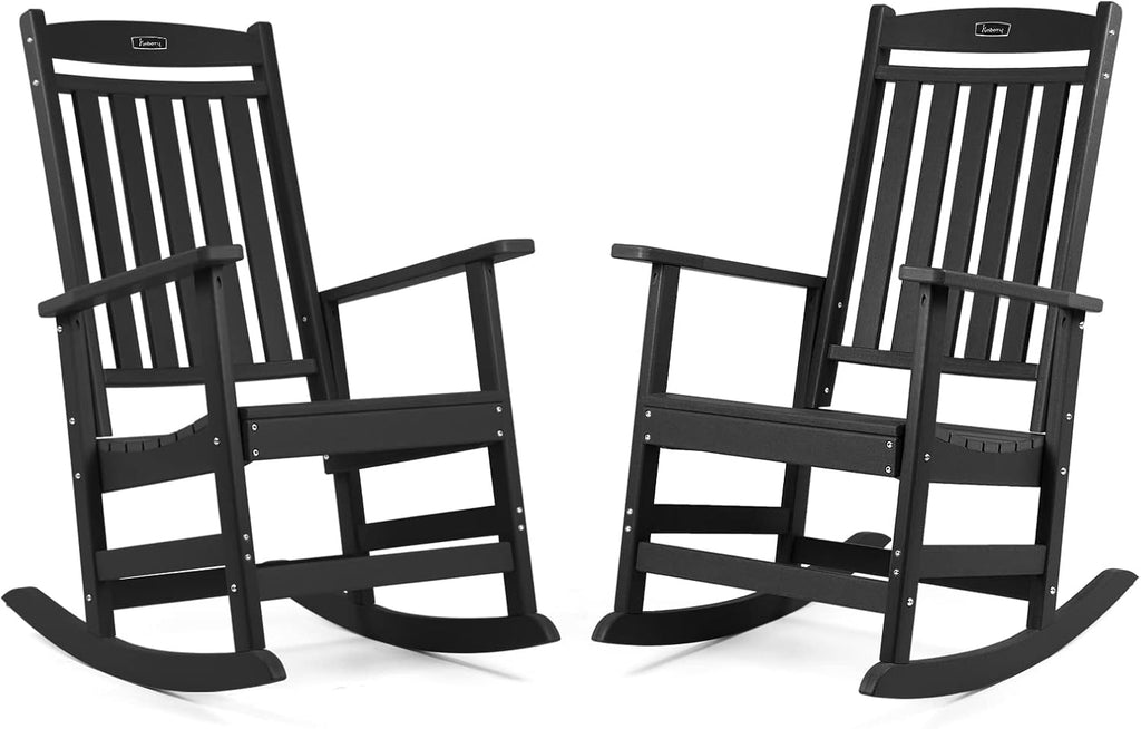 FUNBERRY Outdoor Rocking Chairs Set of 2, HDPE All Weather Poly Lumber Rocker, High Back Patio Rockers Easy Assembly