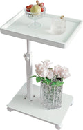 YYW Adjustable C-Shaped End Table with Removable Wheels & Convertible Base - 360° Swivel Height-Adjustable (17.7"-31.5") Sofa/Bedside Table, Minimalist Solid Colors for Modern Spaces (White)