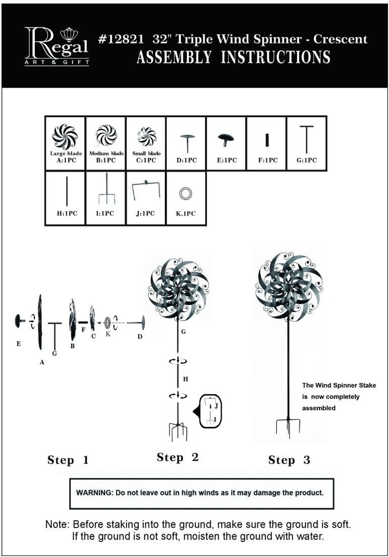 Regal Art & Gift Cresent Wind Spinner – Metal Yard Decorations Outdoor | Kinetic Garden Spinner for Lawn, Pathway, or Flower Bed | Weather-Resistant Outdoor Sculpture - 32 Inch
