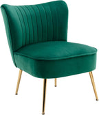 Velvet Accent Chair Set of 2 Comfy Living Room Chairs with Golden Legs Wingback for Bedroom Guest Room, Green