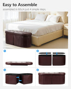 AmasSmile Storage Ottoman Bench, Foot Rest with Partitioned Storage in a Oval Design, Reinforced, End of Bed Storage Bench (Brown(Leather), 34"*13"*13"inch)