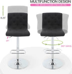 Brage Living Tufted Fabric Bar Stools Set of 2 with Back, Charcoal Black | Seat Height Adjusts 24.75"-33", Swivel Counter Height Barstools, Upholstered Airlift Bar Chairs for Kitchen Dining Cafe
