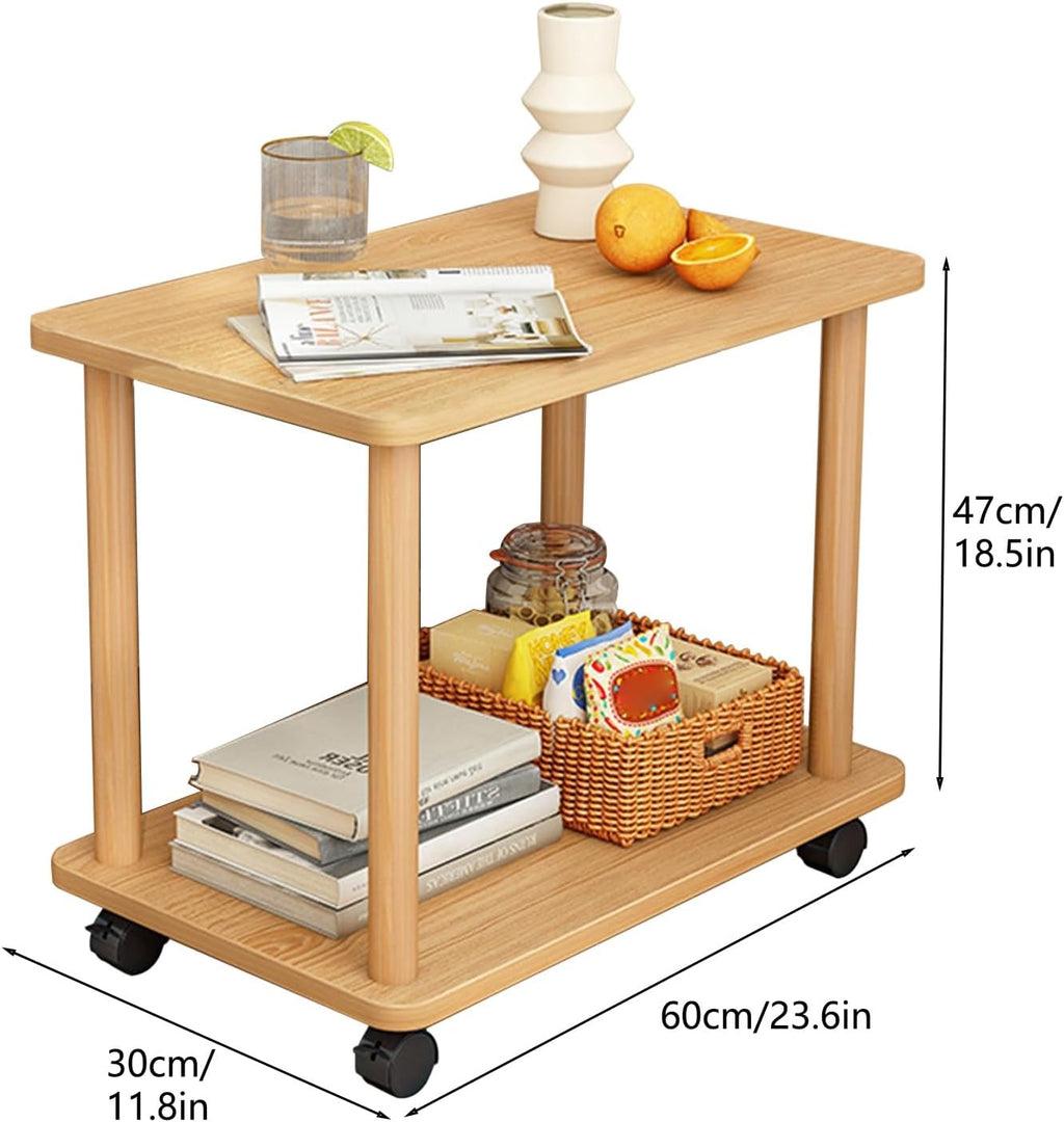 2 Tier Side Table,360 Degree Swivel Solid Wood Legs Easy Assembly Side Table Bedside Tables Open Shelf Sofa Small Tea Table for Living Room, Bedroom, Home Office Entryway, Farmhouse Wooden C