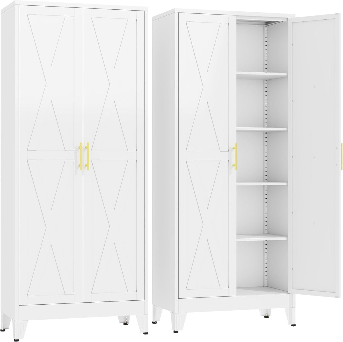 GAIOUS 71" Tall Kitchen Pantry Cabinet,Metal Storage Cabinet White Cupboard | Steel Office Cabinet, Freestanding Bookcase with 2 Doors and 4 Adjustable Shelves, Bathroom Kitchen Home Garage Tool Cabinet