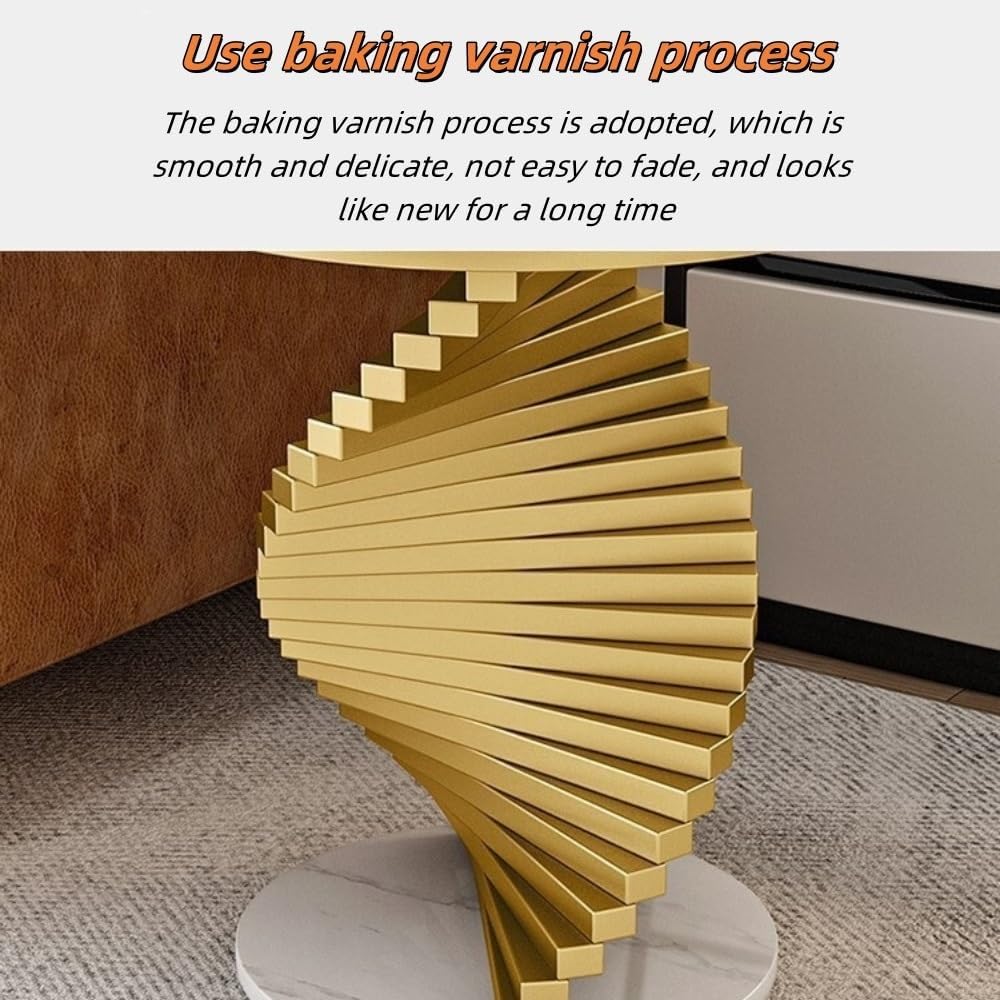 Round Marble Table Coffee Table, Luxury Living Room Side Table, Modern Bedroom Decoration Table, Suitable for Living Room, Bedroom, Study Room(White,19.7x21.7in)