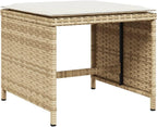 Weather Resistant Synthetic Rattan Patio Stool Set of 4 in Beige and Cream White, Compact Square Design 15.7x15.7x13.8 Inches for Outdoor Seating