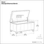 SIMPLIHOME Dover 36" Wide Linen Look Storage Ottoman in Flint Grey