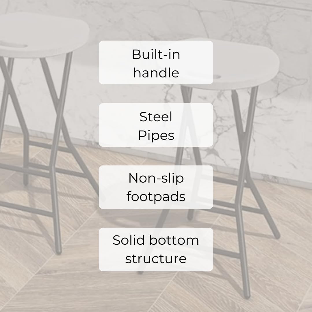 30 Inch Tall Folding Stool Chair | Heavy Duty Plastic Stool Chair | Portable Foldable Bar Height Stools with Handle for Indoor & Outdoor | Bar Stools with Footrest | 300lbs Capacity | White (1)