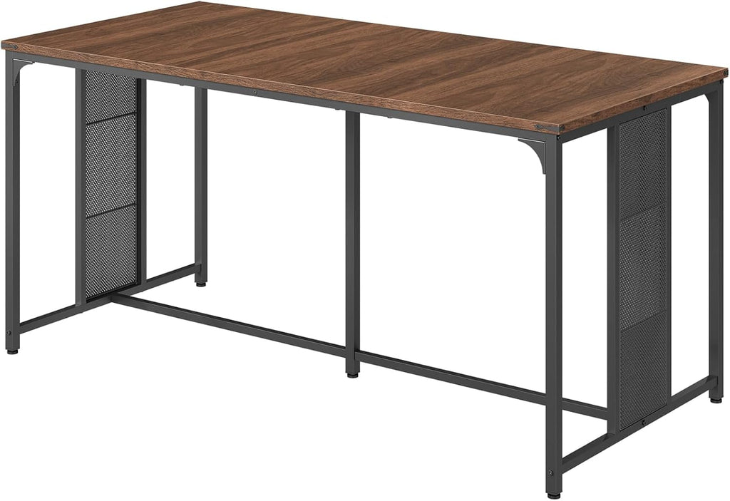 YATINEY Dining Table for 6-8, 63" Large Kitchen Table, Industrial Dining Room Table, Wooden Rectangular Table with Adjustable Feet, for Dinner, Kitchen, Walnut and Black CZ03BH