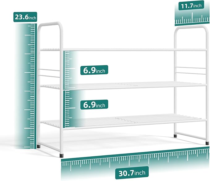 SUFAUY 3-Tier 33" Wide Shoe Rack, Closet Metal Shoe Rack Organizer Heavy Duty, Stackable, White