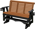 5 FT Cedar Amish-Made Porch Glider – 1000 lb Heavy-Duty Poly Lumber wood Roll Back Glider – USA Crafted HDPE Outdoor Seating Furniture - Stainless Steel Hardware – Smooth, Quiet Glide - CupHolders