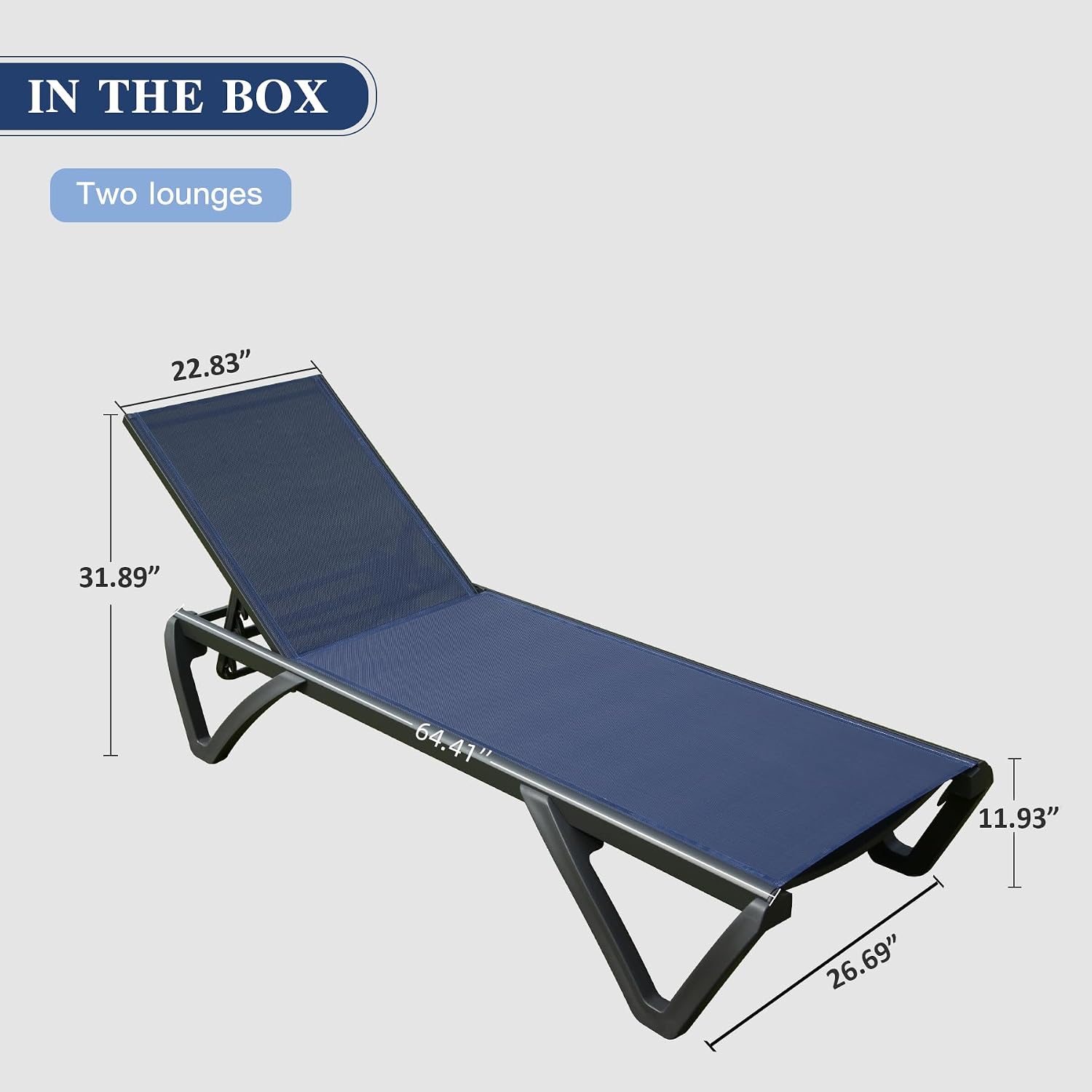 Domi Aluminum Pool Lounge Chair Outdoor Set of 2 Chaise Lounge Outdoor | Wheels, Adjustable, Textilene, Navy Blue, All Weather, Poolside, Backyard, Patio, Deck, Outside
