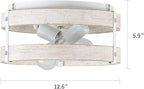 Modern Farmhouse ?Antique White Distressed Flush Mount Light Fixture 2-Light Wood Drum Semi Flush Mount Ceiling Light for Hallway Bedroom Kitchen Entryway Farmhouse