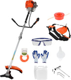 Lawn Mower, 52CC Gas Weed Trimmer, Cordless Hedge Trimmer, 2-Stroke Brush Cutter, Handheld Weed Eater 2-Cycle Gas Trimmer Brush Cutter for Weed, Brush Orange
