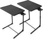 HUANUO TV Trays Set of 2, TV Tray with 6 Height & 3 Tilt Adjustments, Black | 21.53" - 28.74" Height Range, Foldable, Cup Holder, Crossbar for Stability, for Eating, Working, Drawing on Sofa, Bed